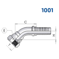 JIC 45° Swept Elbow 74° Cone Rolled Nut